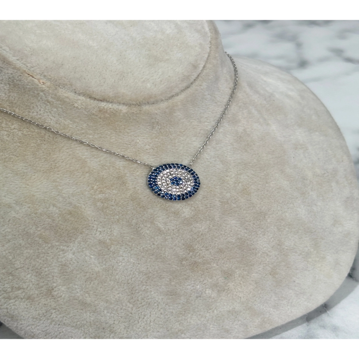 925 Ayar Gümüş Taşlı Nazar Boncuk Modeli Gümüş Kolye