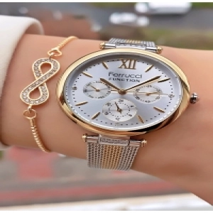 Ferruci Marka Sarı Gümüş Renk Çelik Kordon 2 Yıl Garantili Kadın Kol Saati - Bileklik