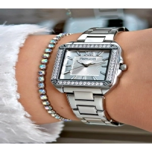 FERRUCCİ KARE TAŞLI GÜMÜŞ METAL KADIN KOL SAATİ