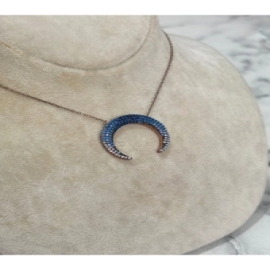 925 Ayar Gümüş Taşlı Rose Gold AyModeli Gümüş Kolye