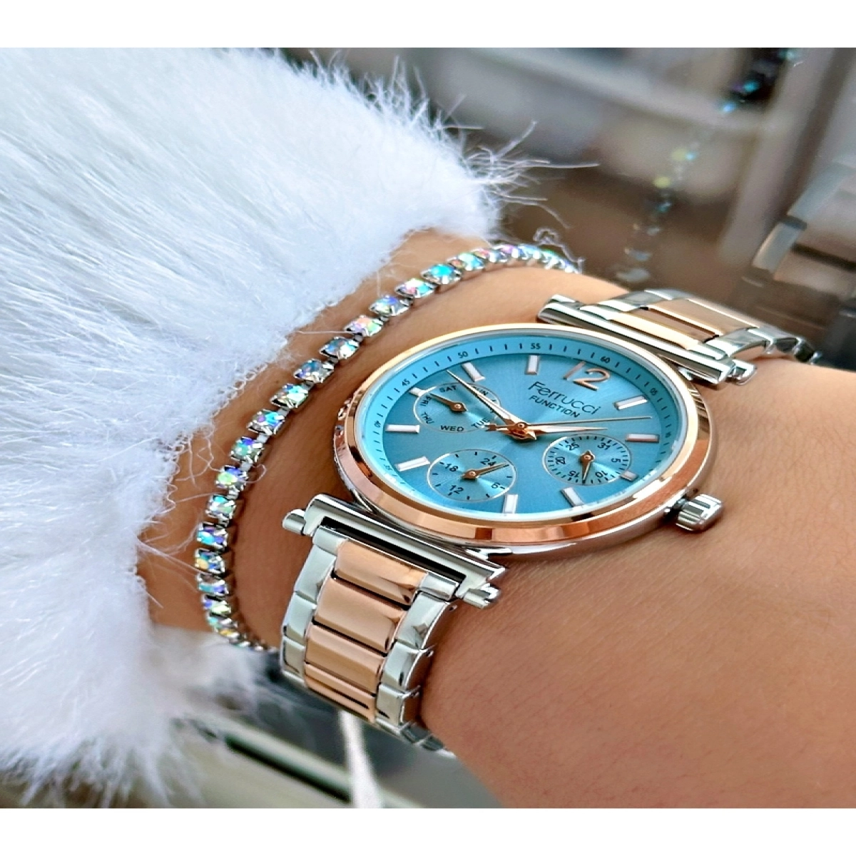 FUNCTION MAVİ KADRANLI ROSE GÜMÜŞ KADIN METAL KOL SAATİ