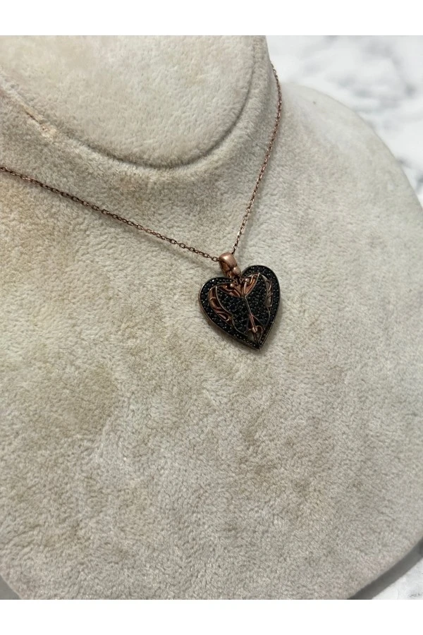 925 Ayar Gümüş Rose Gold Kalpli Modeli Gümüş Kolye