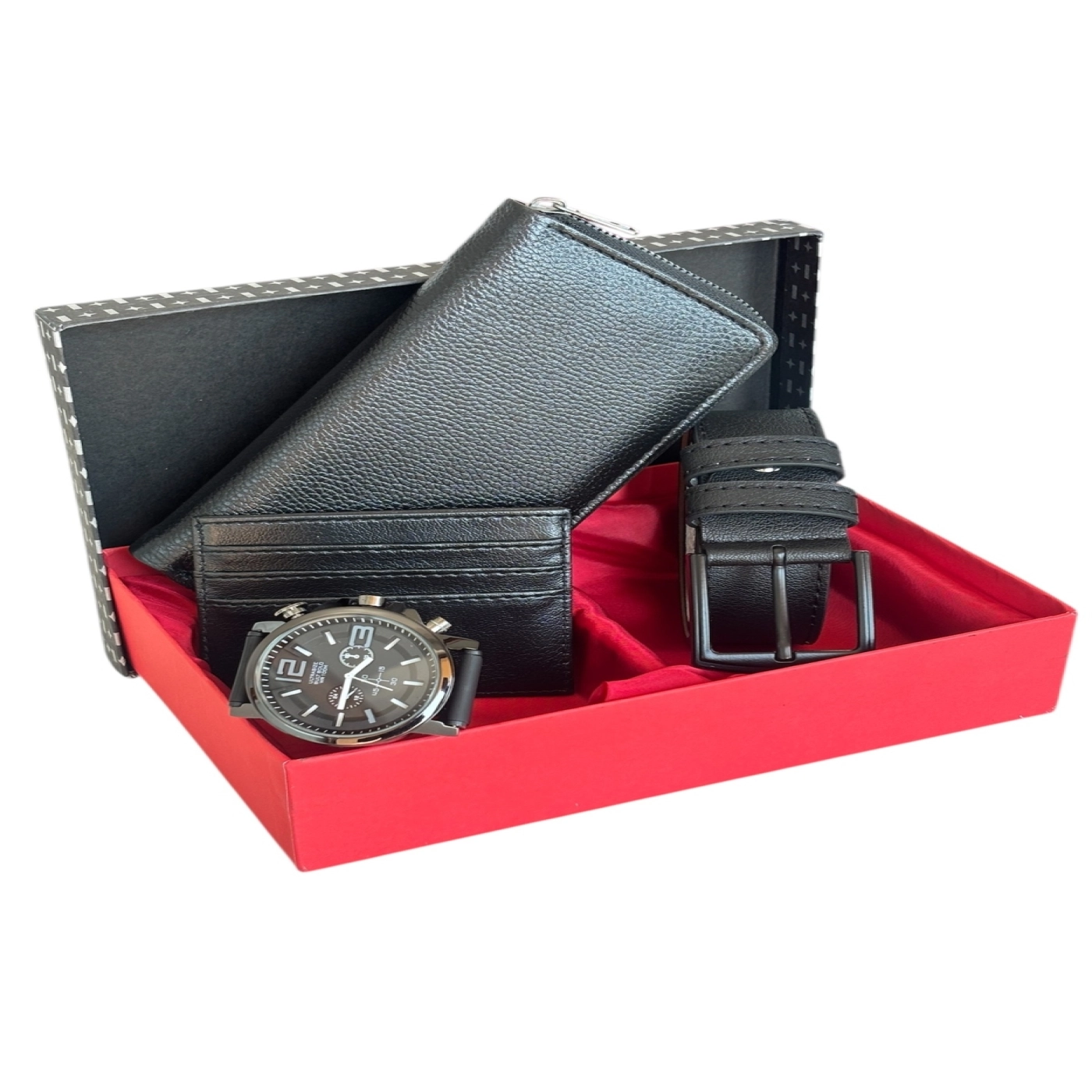 Premium Serisi Lüks Deri Dikey Fermuarlı Telefon Bölmeli Cüzdan Kemer Kartlık Ve Saat Erkek Seti