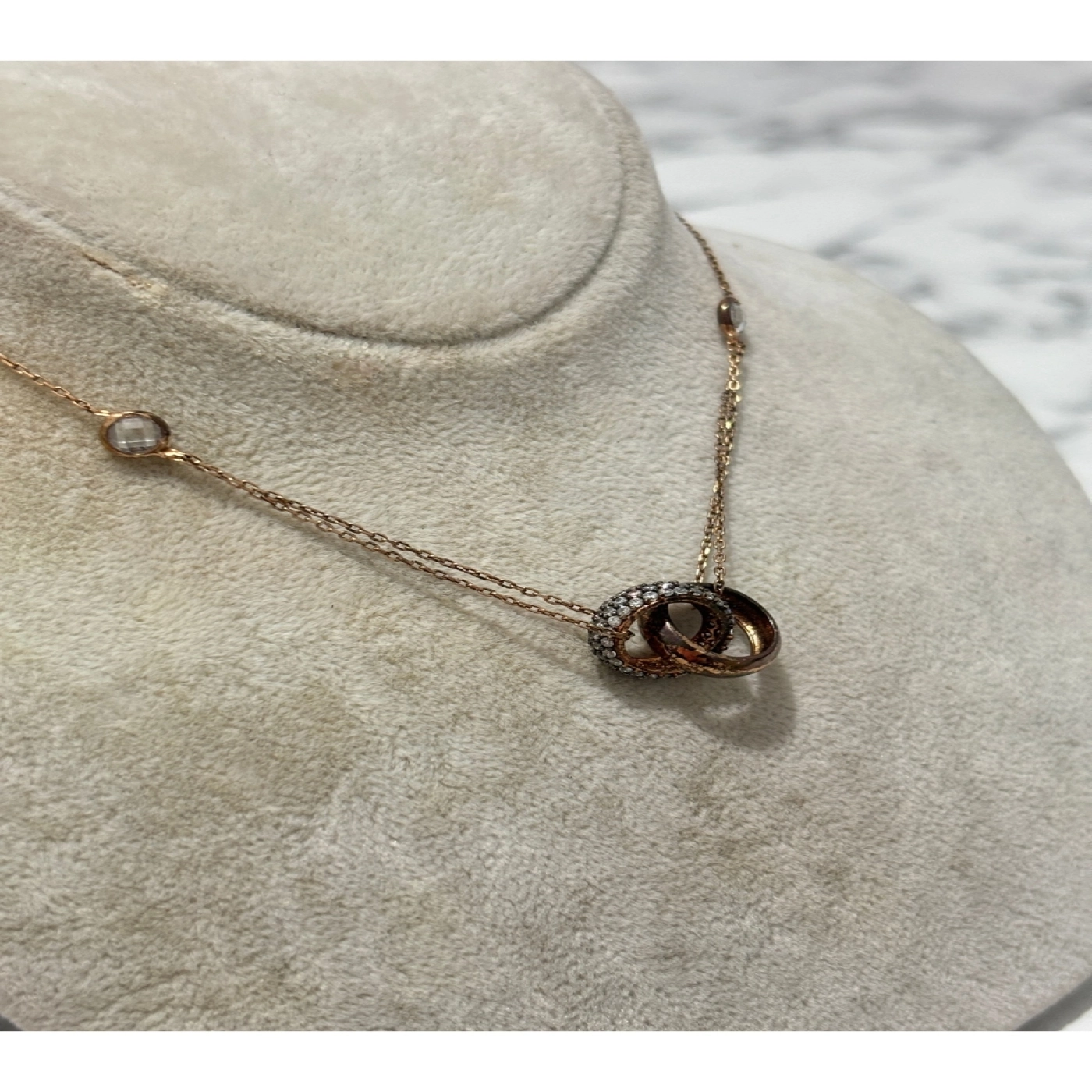 925 Ayar Gümüş Rose Gold Taşlı Halka Modeli Gümüş Kolye