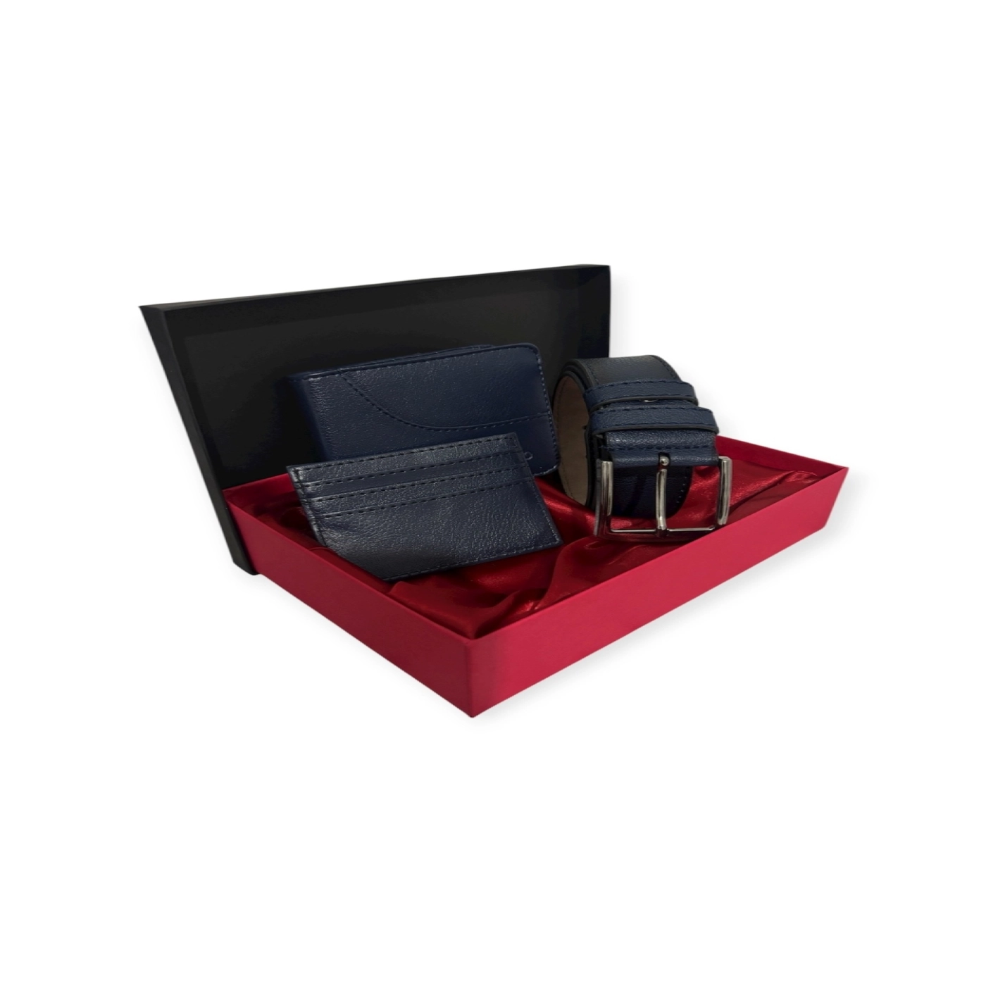 Özel Serisi Classic Çizgili Lüks Deri Yatay Cüzdan Kartlık Ve Kemer Seti