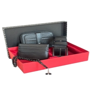 Premium Serisi Özel Kutulu Lüks Deri Yatay Fermuarlı Spor Cüzdan Kemer Kartlık Ve Tesbih Erkek Set