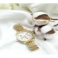 Dekoratif Göstergeli Gold Çerceve Unisex Kol Saati Zirkon Taşlı Bileklik (BİLEKLİK HEDİYEMİZDİR)