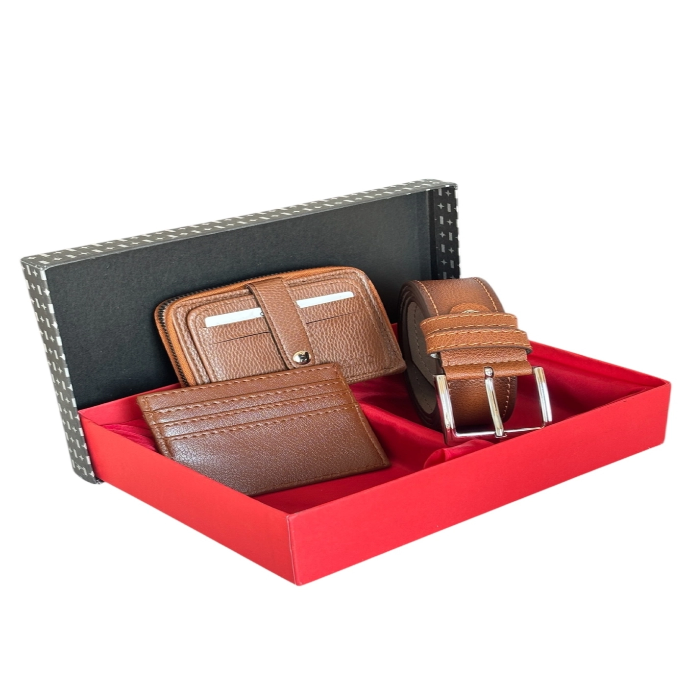 Premium Serisi Özel Kutulu Lüks Deri Yatay Fermuarlı Spor Cüzdan Kemer Ve Kartlık Erkek Seti