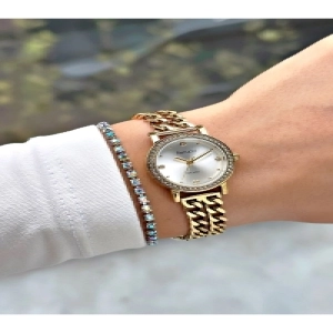 TAŞ RAKAM TAŞ BEZEL GÜMÜŞ KADRANLI GOLD METAL KADIN KOL SAATİ