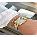 2 Yıl Garantili Kadın Kol Saati Su Geçirmez Çelik Kordon Gold Altın Renk Kare Kasa