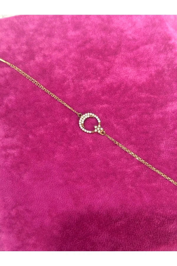 925 Ayar Gümüş Rose Gold Ay Yıldız Gümüş Bileklik Modeli