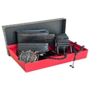 Özel Kutulu Vegan Deri Yatay Crazy Cüzdan Kemer Kartlık Çakmak Bileklik Tesbih Ve Saat Erkek Seti