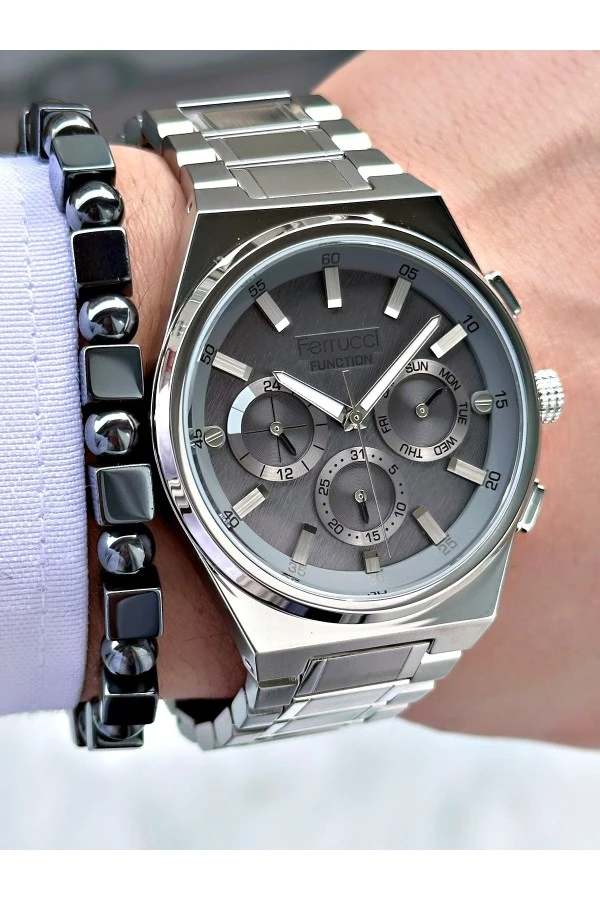 FERRUCCİ FUNCTION GRİ KADRAN GÜMÜŞ METAL ERKEK KOL SAATİ