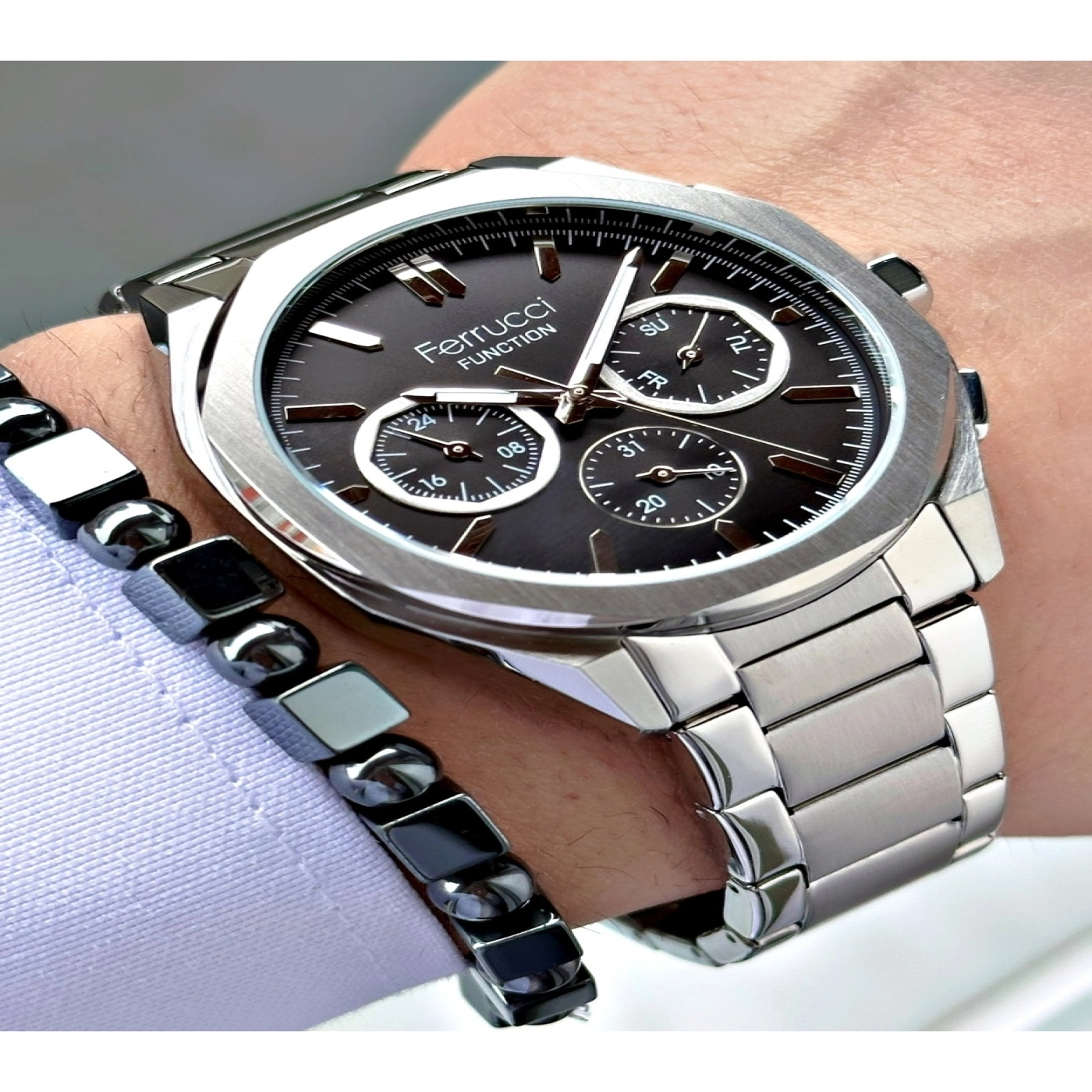 FERRUCCİ FUNCTION SİYAH KADRANLI GÜMÜŞ METAL ERKEK KOL SAATİ