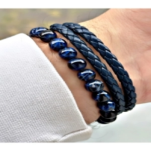 Lüks Tasarım Premium Serisi Deri Çapa Bileklik ve Özel Seri Doğal Taş Bileklik Kombini