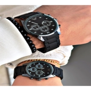 Özel Tasarım Silikon Kordon Metal Kasa Özel Seri Çift Kol Saati-Bileklik hediyeli