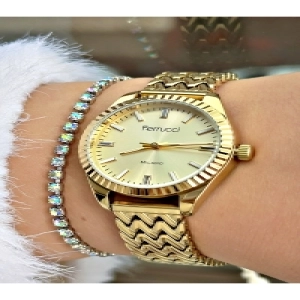 FERRUCCİ GOLD ÖRGÜ KORDONLU METAL KADIN KOL SAATİ