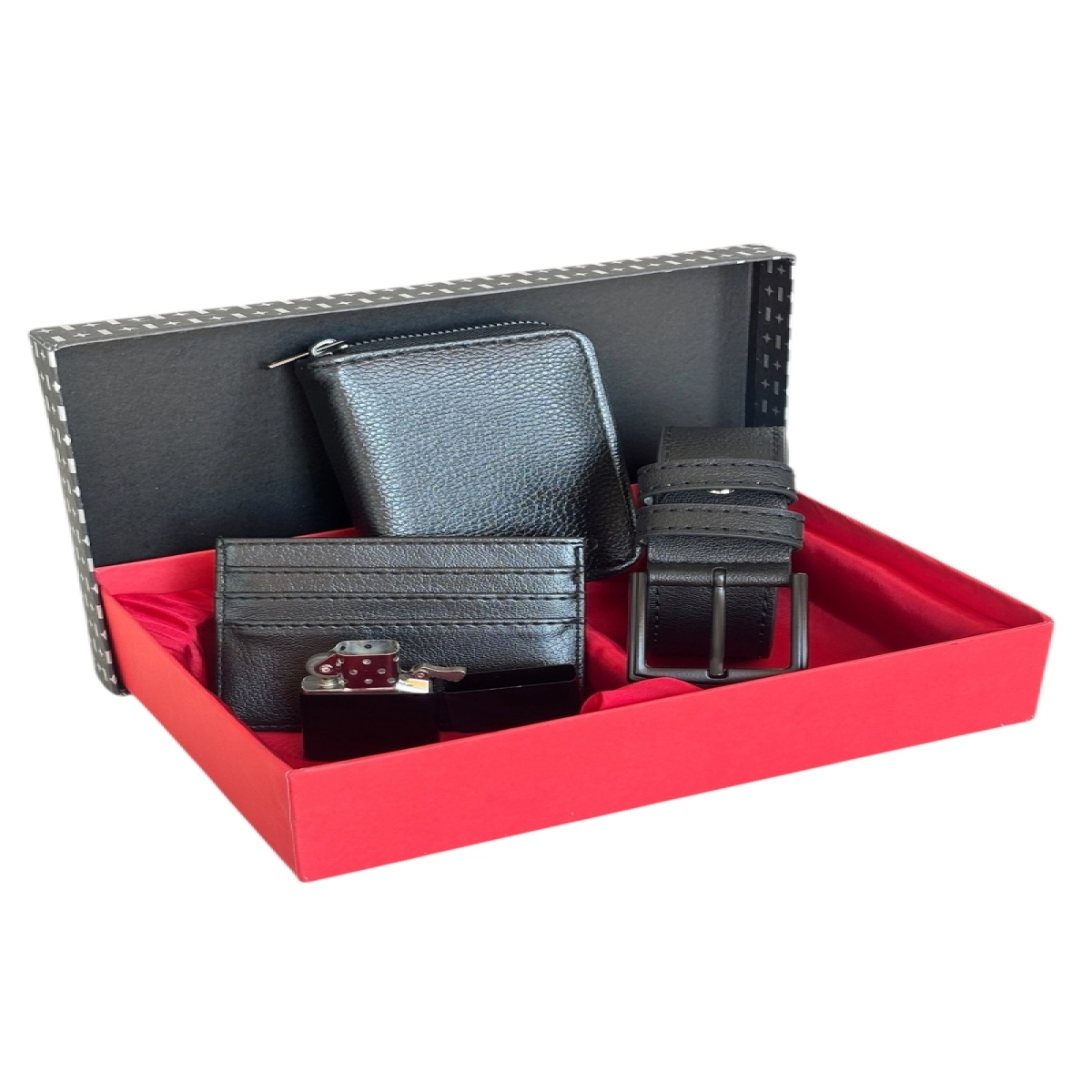 Premium Serisi Özel Kutulu Lüks Deri Dikey Fermuarlı Cüzdan Kemer Kartlık Ve Çakmak Erkek Seti