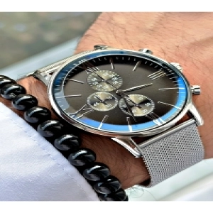 Classic Tasarım Premium Serisi Roma Rakamlı Hasır Kordon Erkek Kol Saati-Bileklik Hediyeli