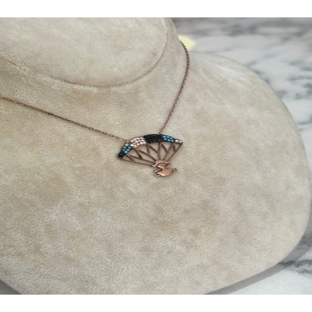 925 Ayar Gümüş Taşlı Rose  Gold Modeli Gümüş Kolye