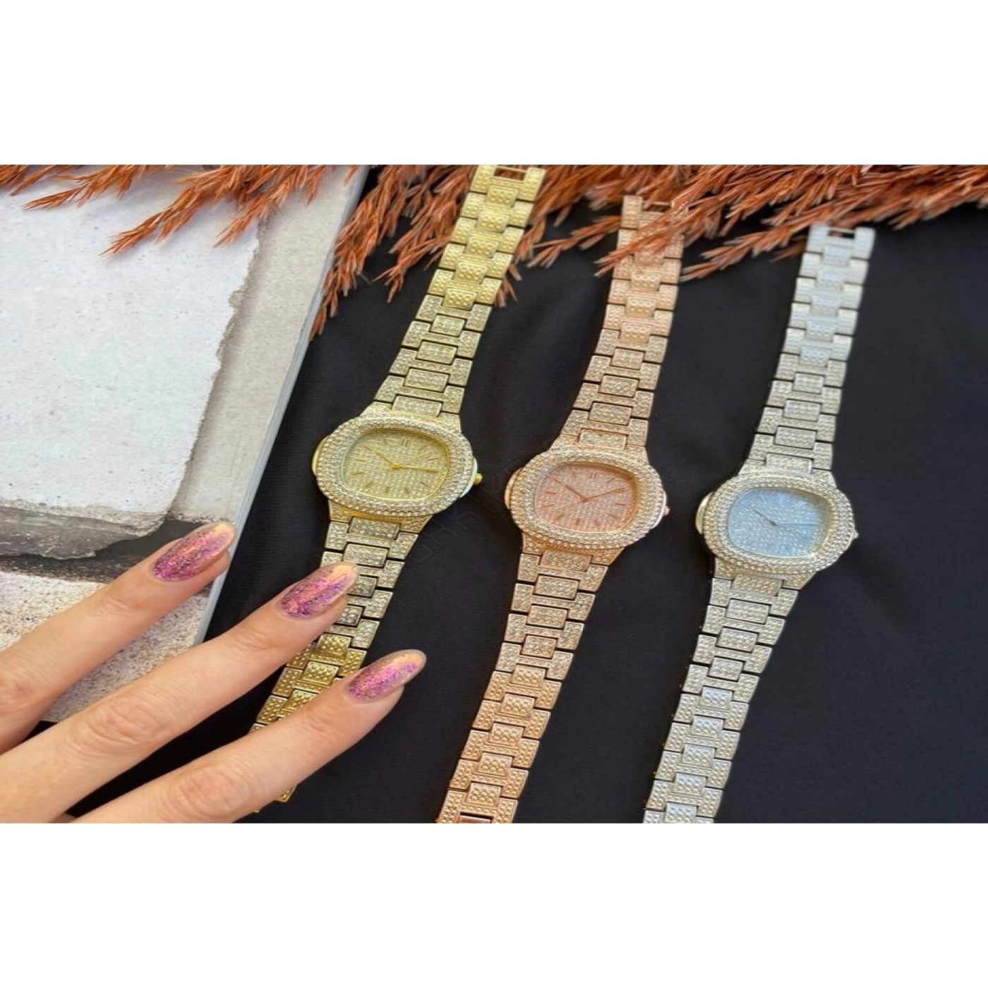 Lüks Metal Kare Taşlı Özel Seri Kadın Kol Saati-bileklik hover