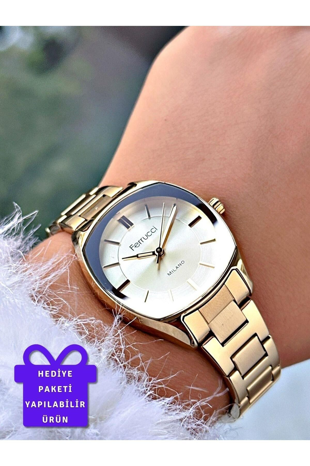 Altın Rengi Çelik Kordon Kadın Kol Saati (2 Yıl Garantili, 3 atm Su Geçirmezlik, Günlük, Şık)