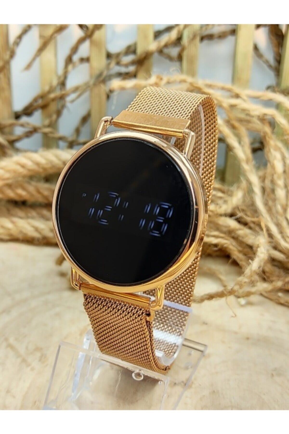 Unisex Altın Sarısı Dokunmatik Hasır Kordon Mıknatıslı Kol Saati