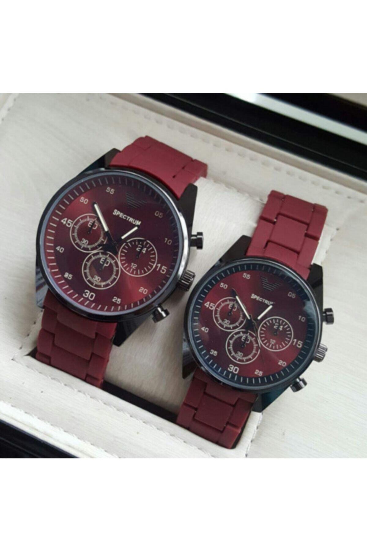Sevgili Çift Saatleri- Bay Bayan Çift Kombini Bordo Kordon