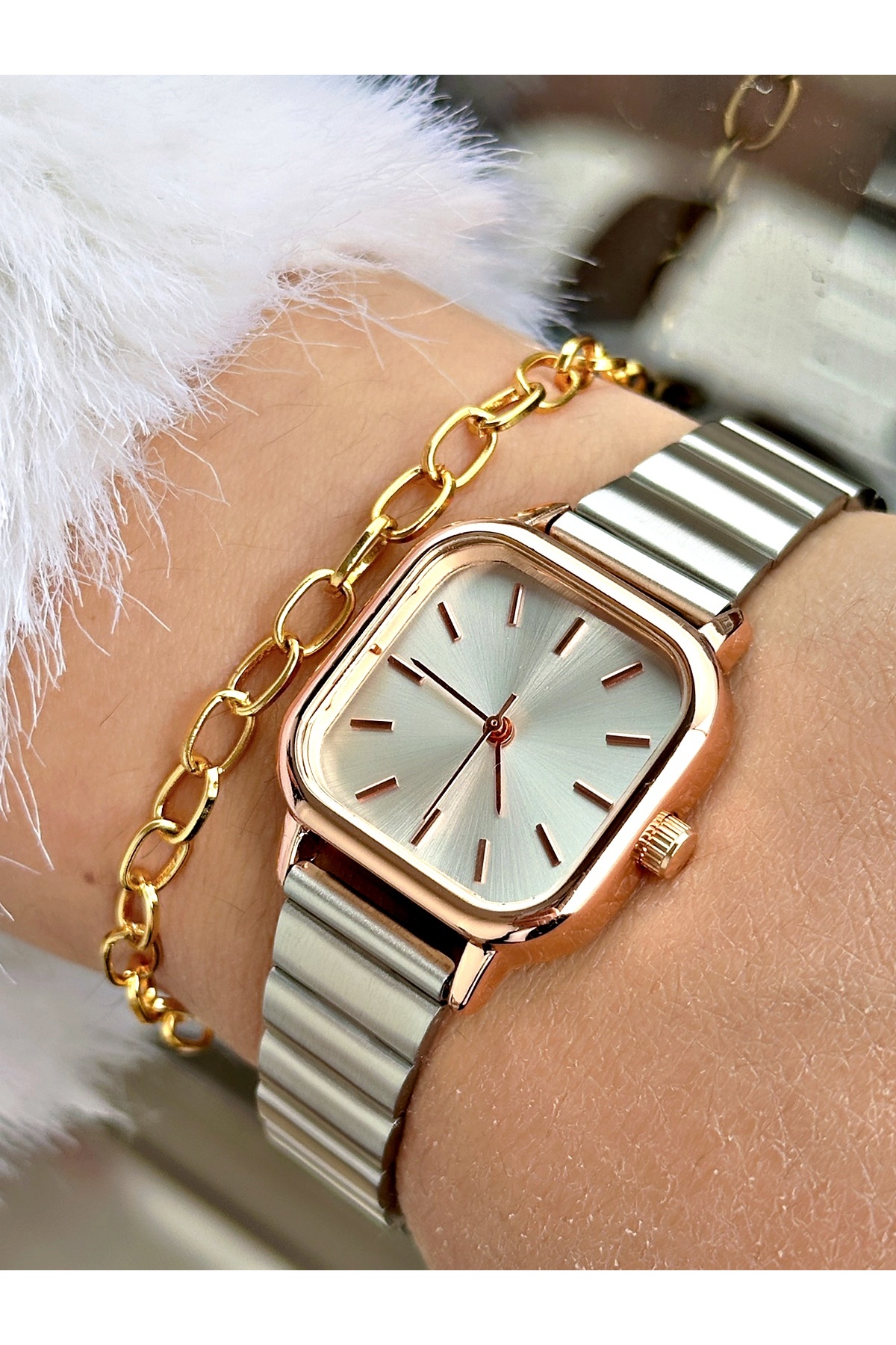 Kare Minimal Lüks Özel Tasarım Kadın Kol Saati-Bileklik Hediyeli