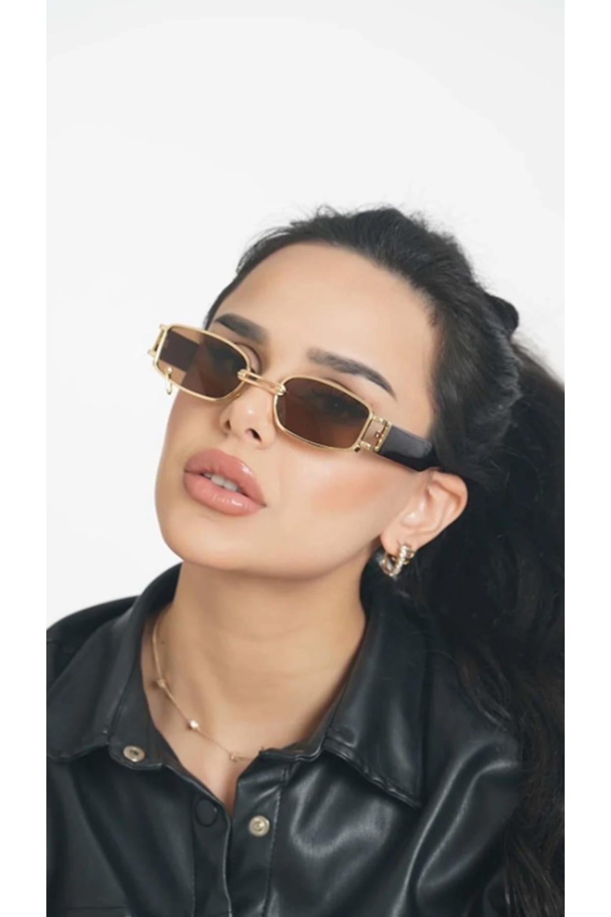 Lüks Tasarım Dikdörtgen Halkalı Kadın Güneş Gözlüğü
