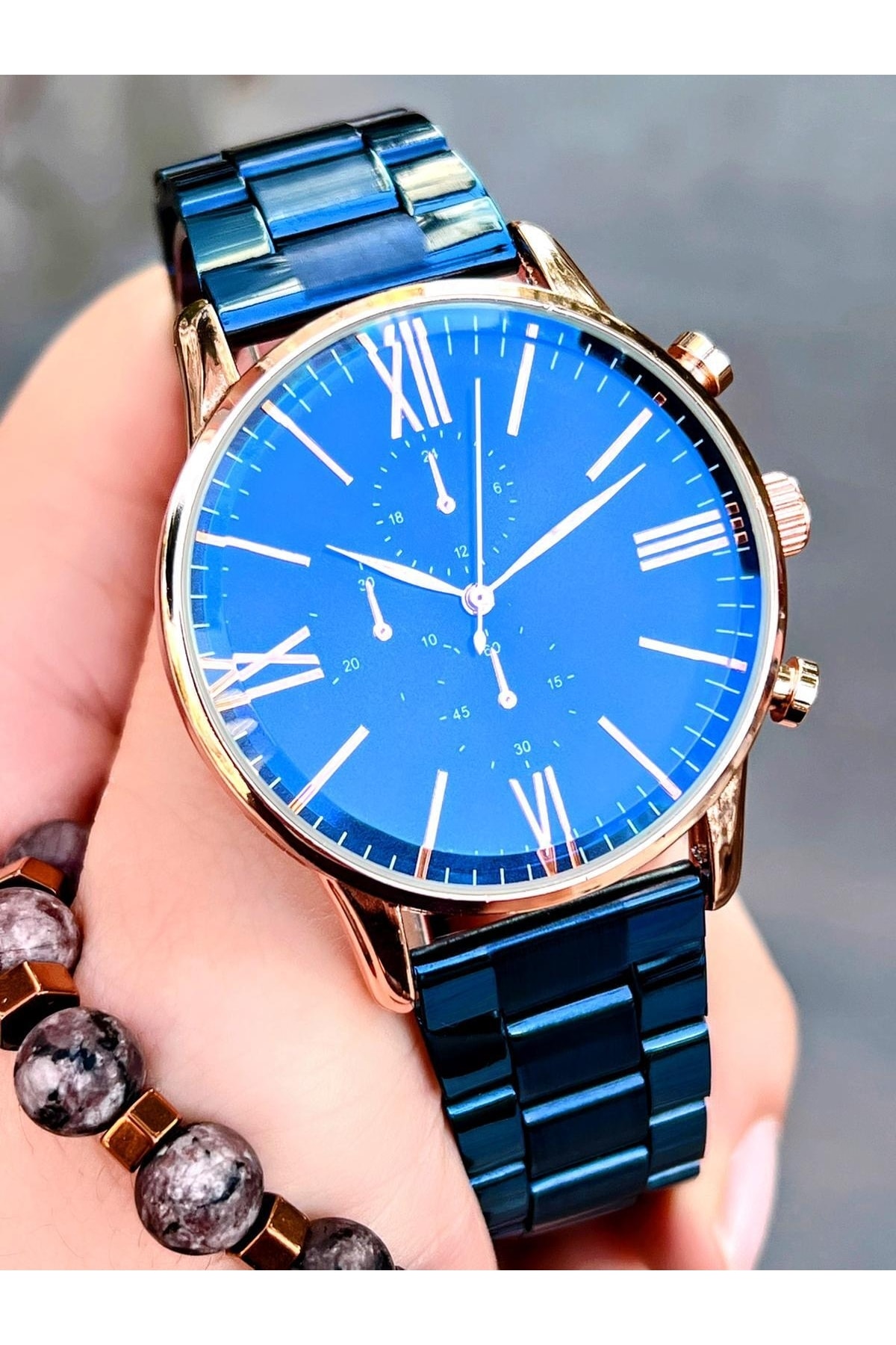 Metal Kordon Özel Seri Erkek Kol Saati +doğaltaş Bileklik Spc4600