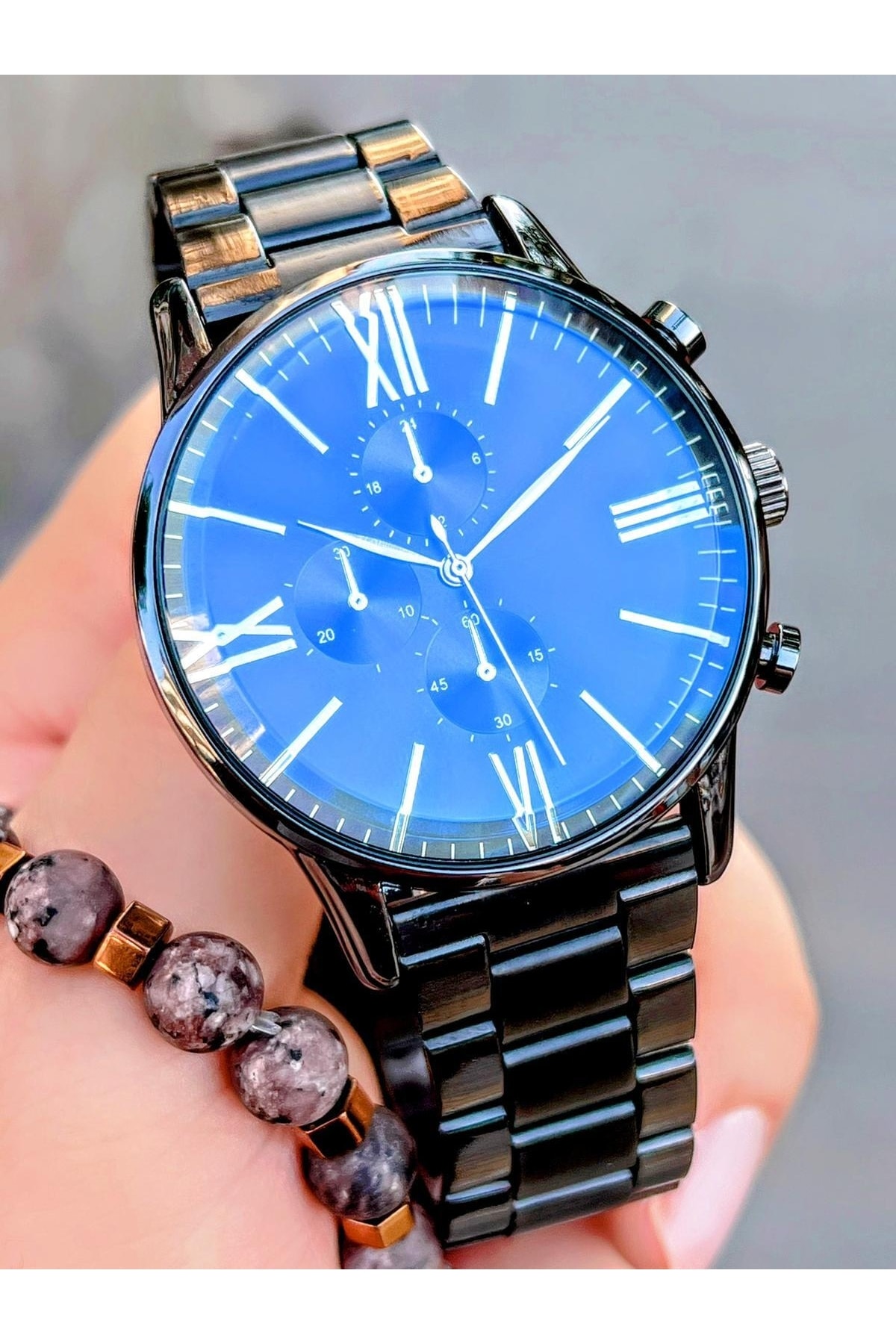 Metal Kordon Özel Seri Erkek Kol Saati +doğaltaş Bileklik Spc4600