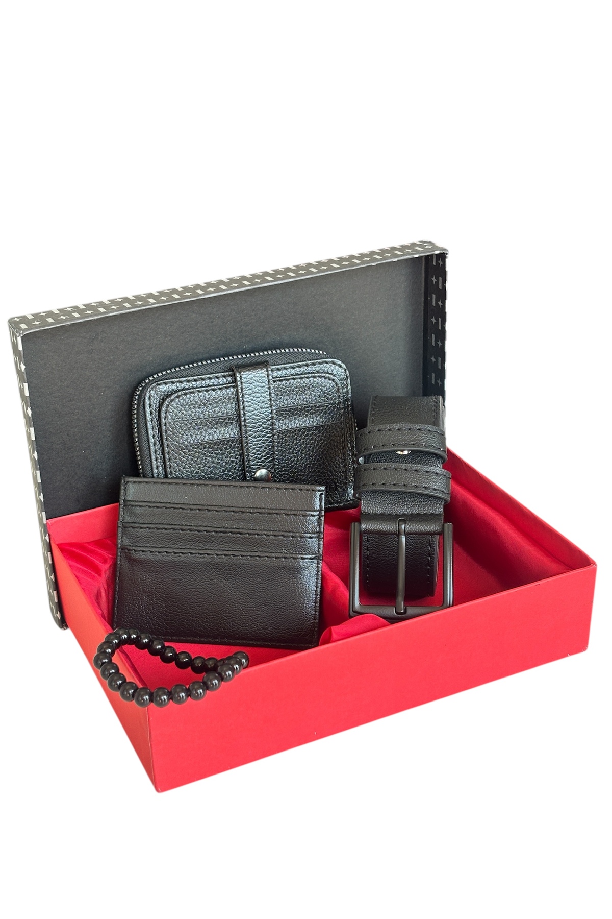 Premium Serisi Özel Kutulu Lüks Deri Yatay Fermuarlı Spor Cüzdan Kemer Kartlık Ve Bileklik Erkek Set