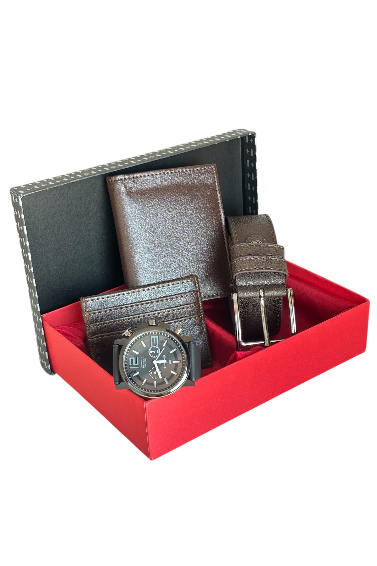Premium Serisi Özel Kutulu Lüks Deri Klasik Dikey Cüzdan Kemer Kartlık Ve Saat Erkek Seti