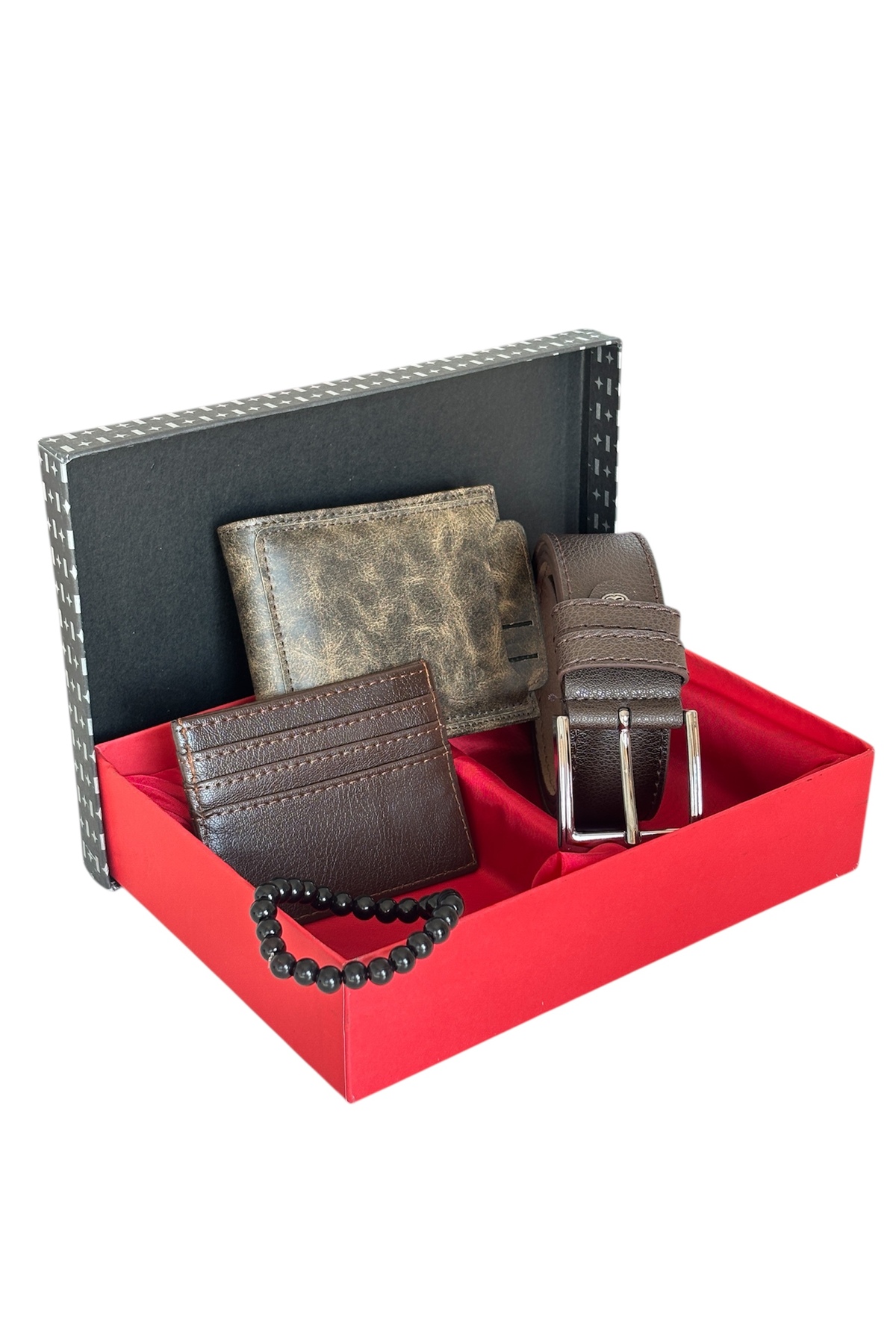 Premium Serisi Özel Kutulu Lüks Deri Yatay Cüzdan Kemer ve Bileklik Erkek Seti