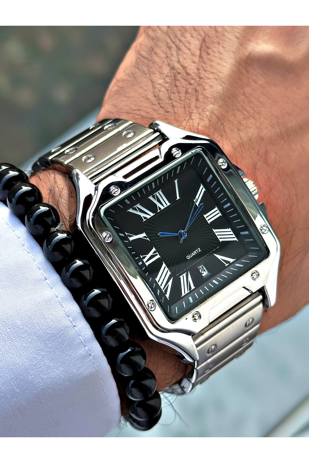 Limited Edition Özel Serisi Lüks Metal Kordon Roma Rakamlı Erkek Kol Saati-Bileklik Hediyeli