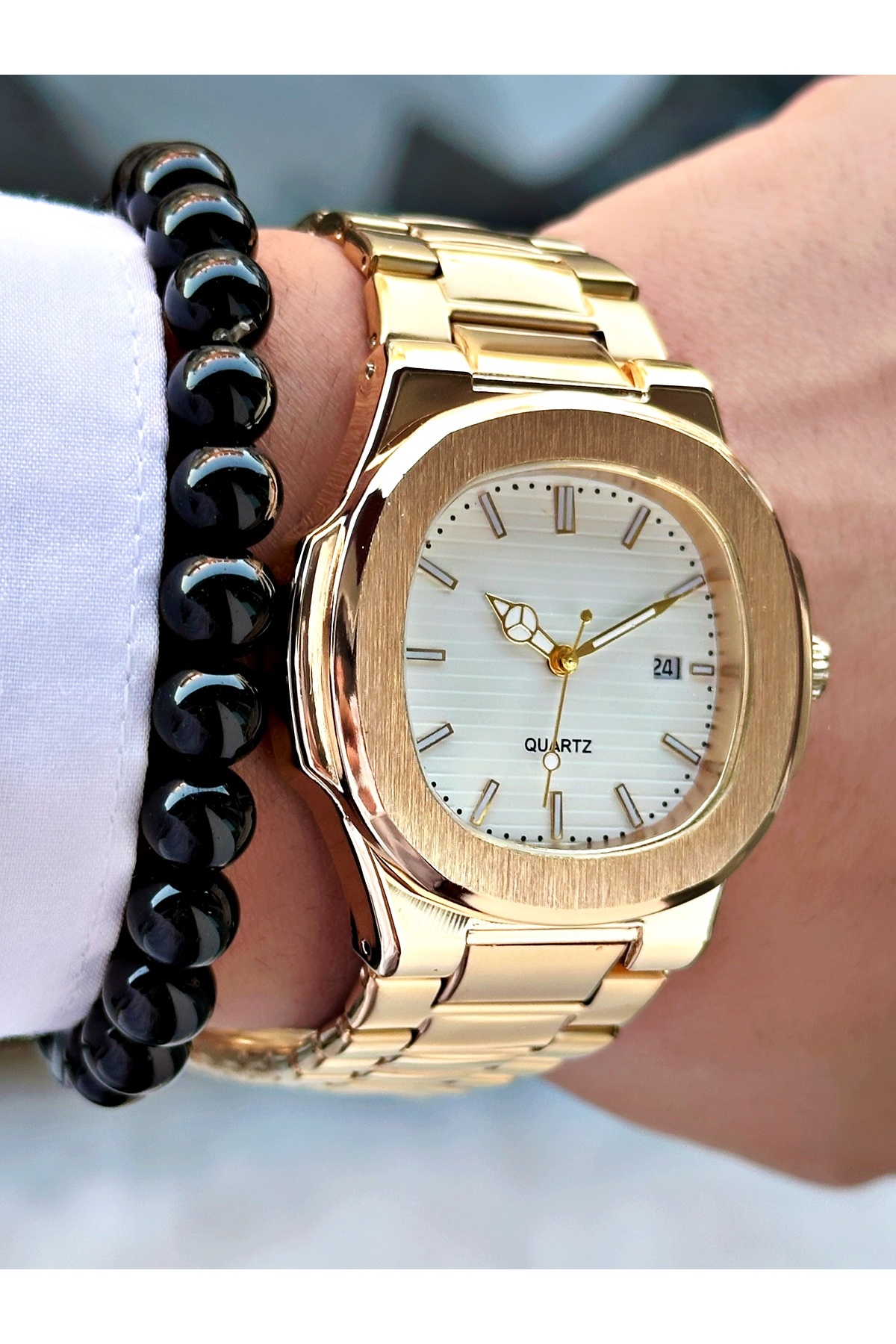 Özel Tasarım Eşref Tek Saat Modeli Metal Kordon Takvimli Erkek Kol Saati-Bileklik Hediyeli