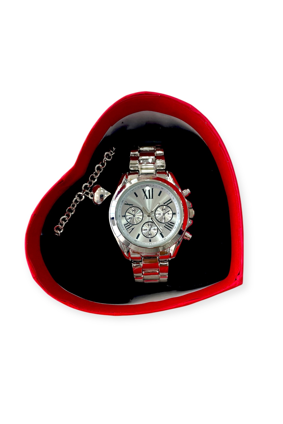 Kalpli Kutulu Kalpli Bileklikli Özel Tasarım Roma Rakamlı Metal Kordon Kadın Kol Saati Seti