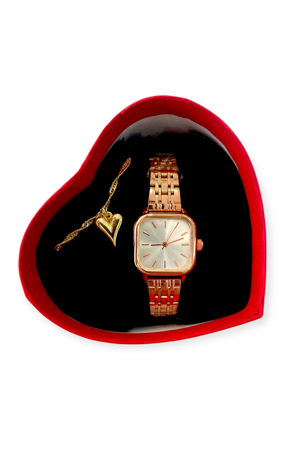 Lüks Serisi Kalpli Kutulu Kalpli Bileklikli Özel Tasarım Classic Metal Kordon Kadın Kol Saati Seti