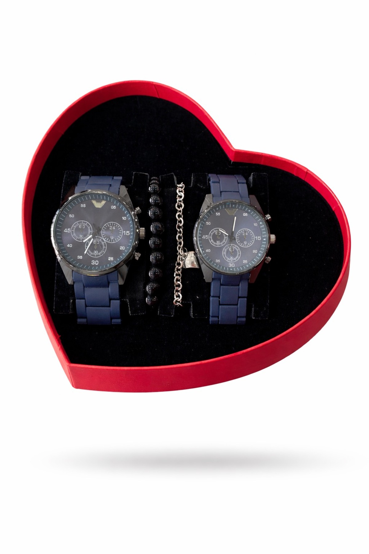 Exclusive Kalpli Kutulu Silikon Kordon Lüks Erkek ve Kadın Çift Kol Saati Seti -Bileklik Hediyeli