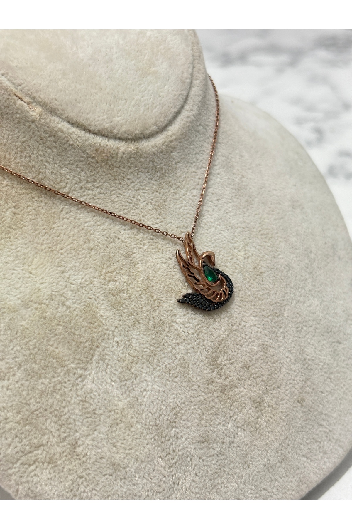 925 Ayar Gümüş Rose Gold Kuğu Modeli Gümüş Kolye