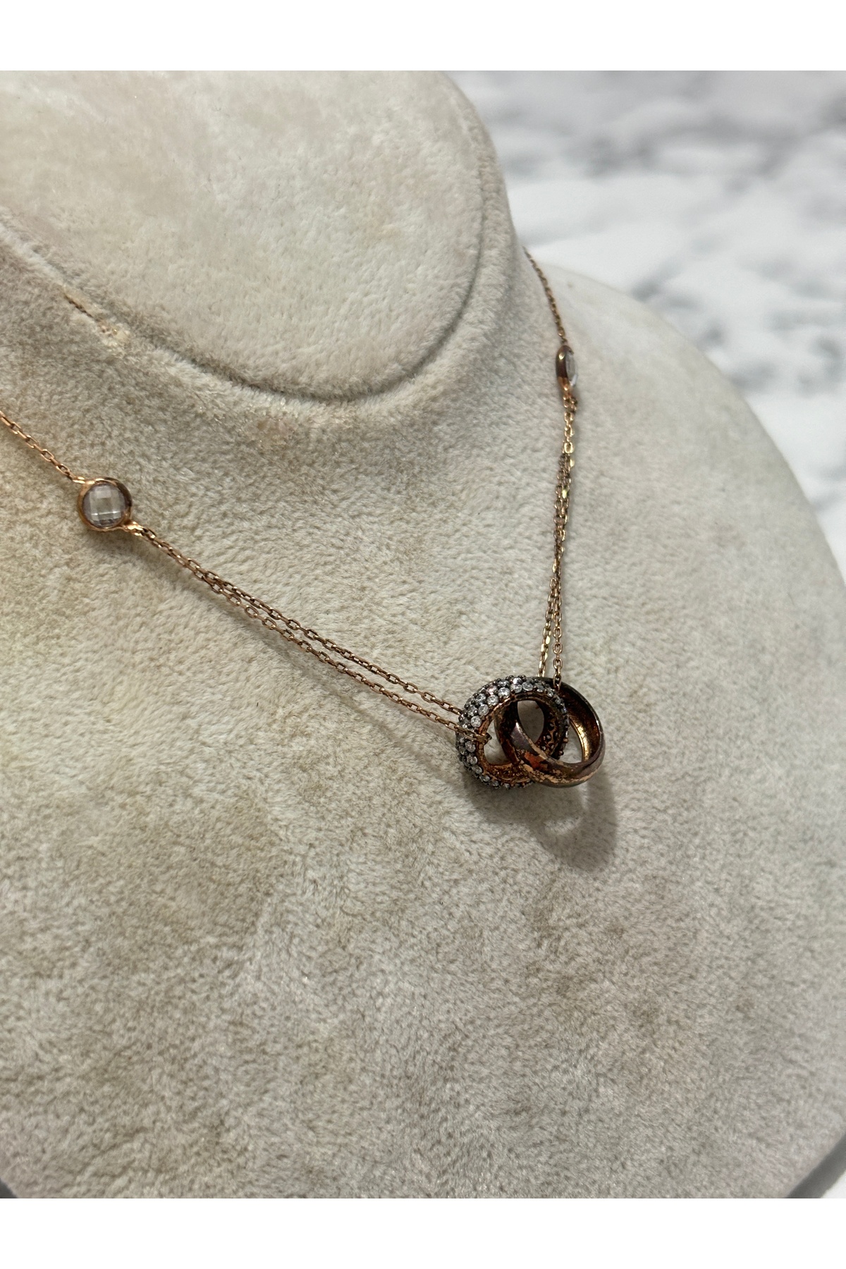 925 Ayar Gümüş Rose Gold Taşlı Halka Modeli Gümüş Kolye