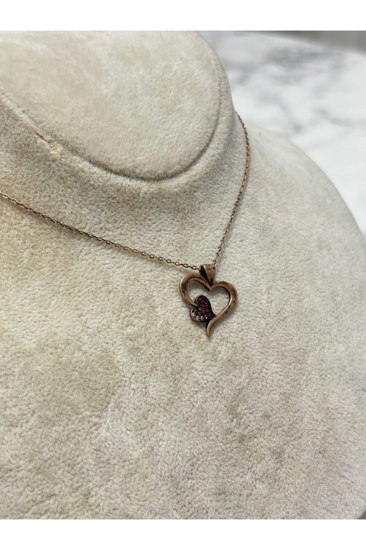 925 Ayar Gümüş Taşlı Kalpli Fantastik Modeli Gümüş Kolye