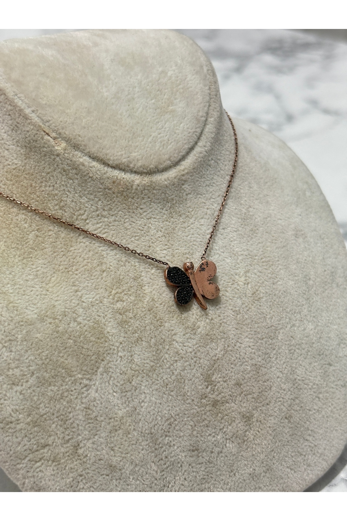 925 Ayar Gümüş Rose Gold Kelebek Modeli Gümüş Kolye