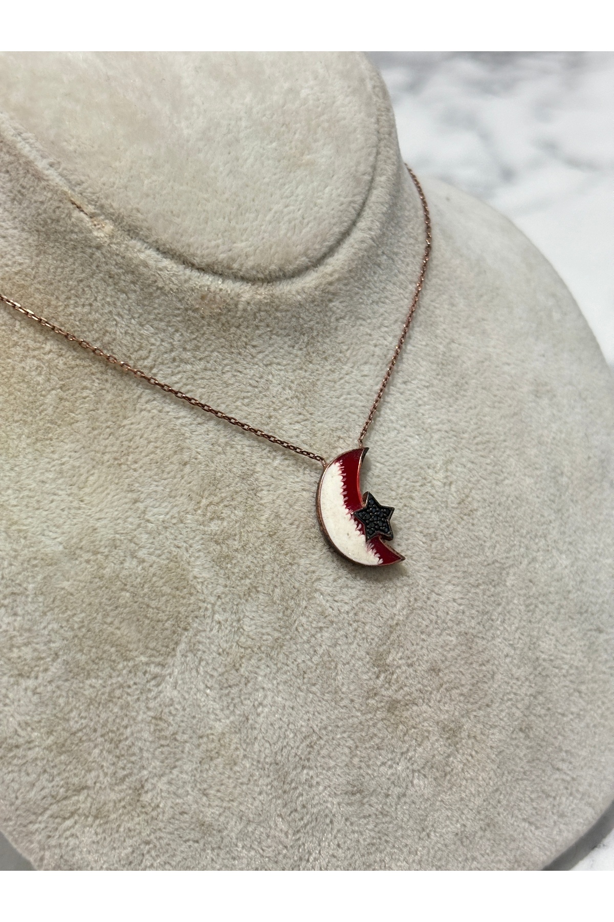 925 Ayar Gümüş Rose Gold Ay Modeli Gümüş Kolye