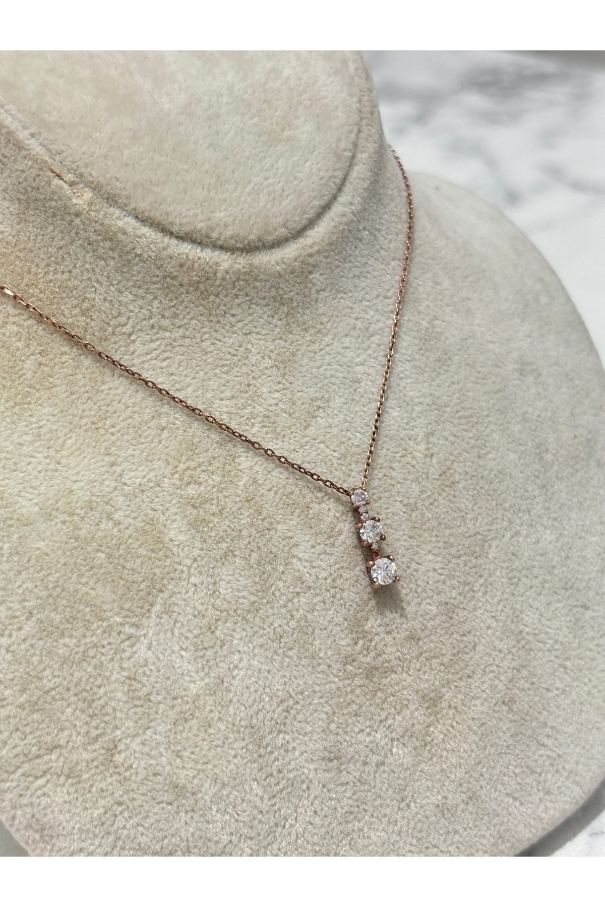 925 Ayar Gümüş Rose Gold Taşlı Modeli Gümüş Kolye