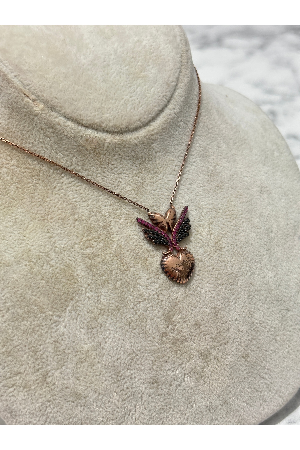 925 Ayar Gümüş Rose Gold Kanat Modeli Gümüş Kolye