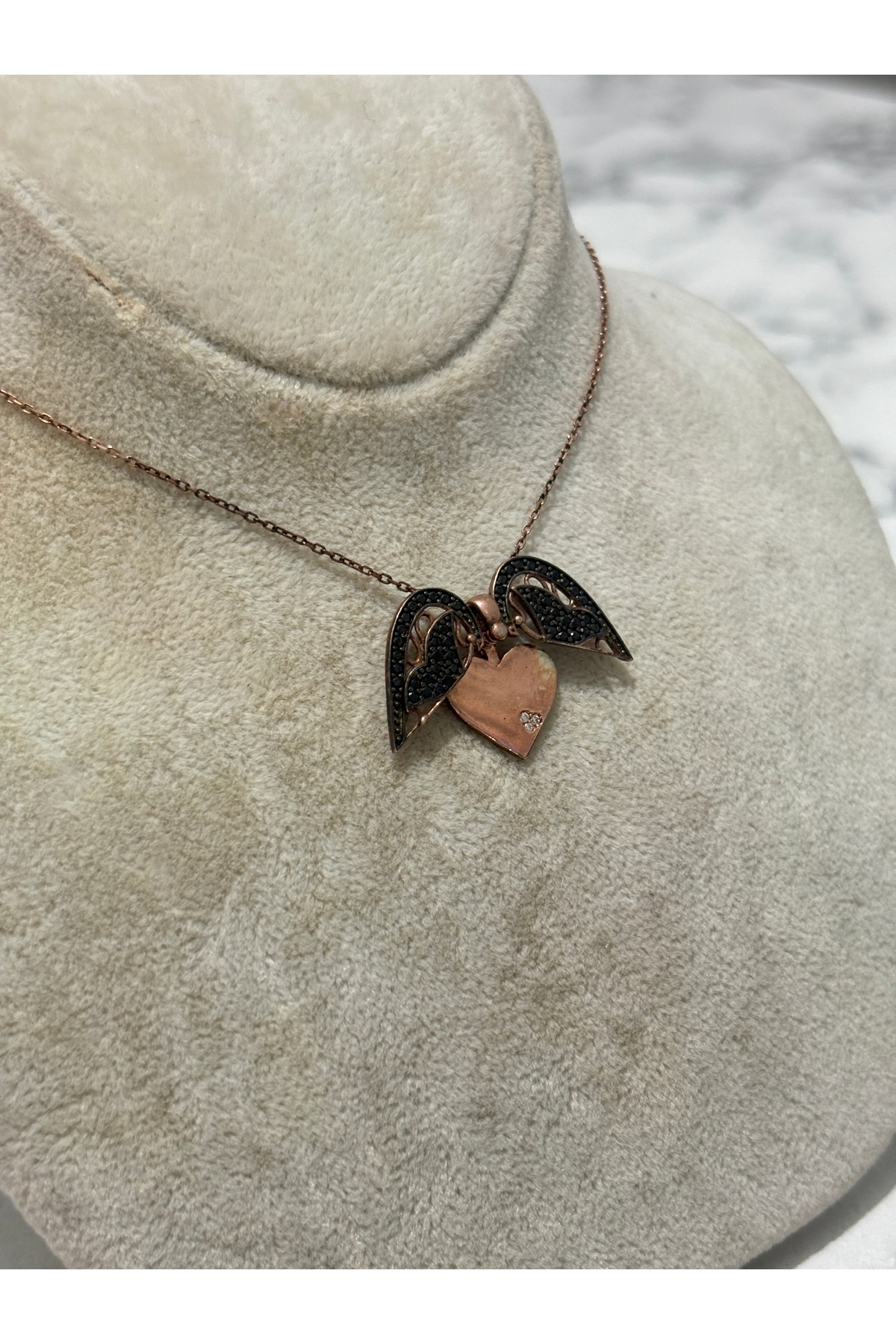 925 Ayar Gümüş Rose Gold Kanat Modeli Gümüş Kolye