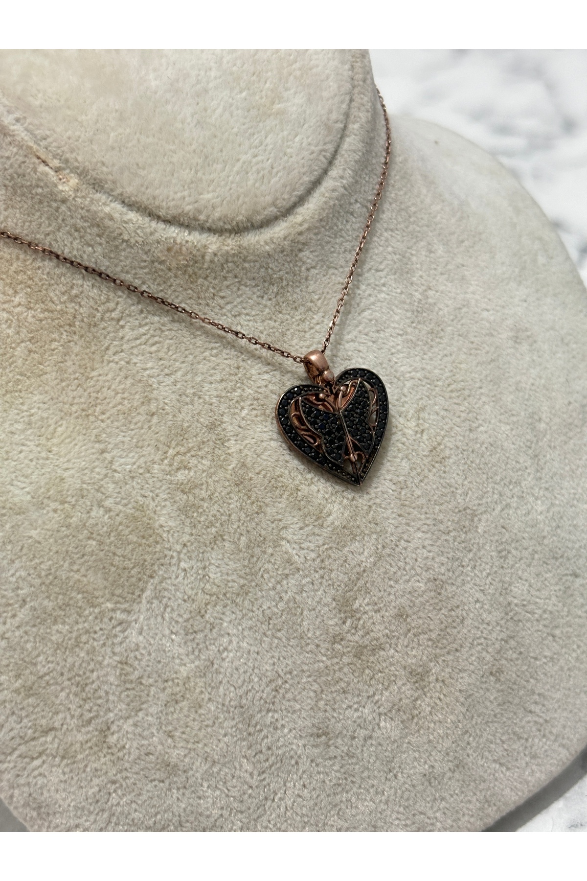 925 Ayar Gümüş Rose Gold Kalpli Modeli Gümüş Kolye