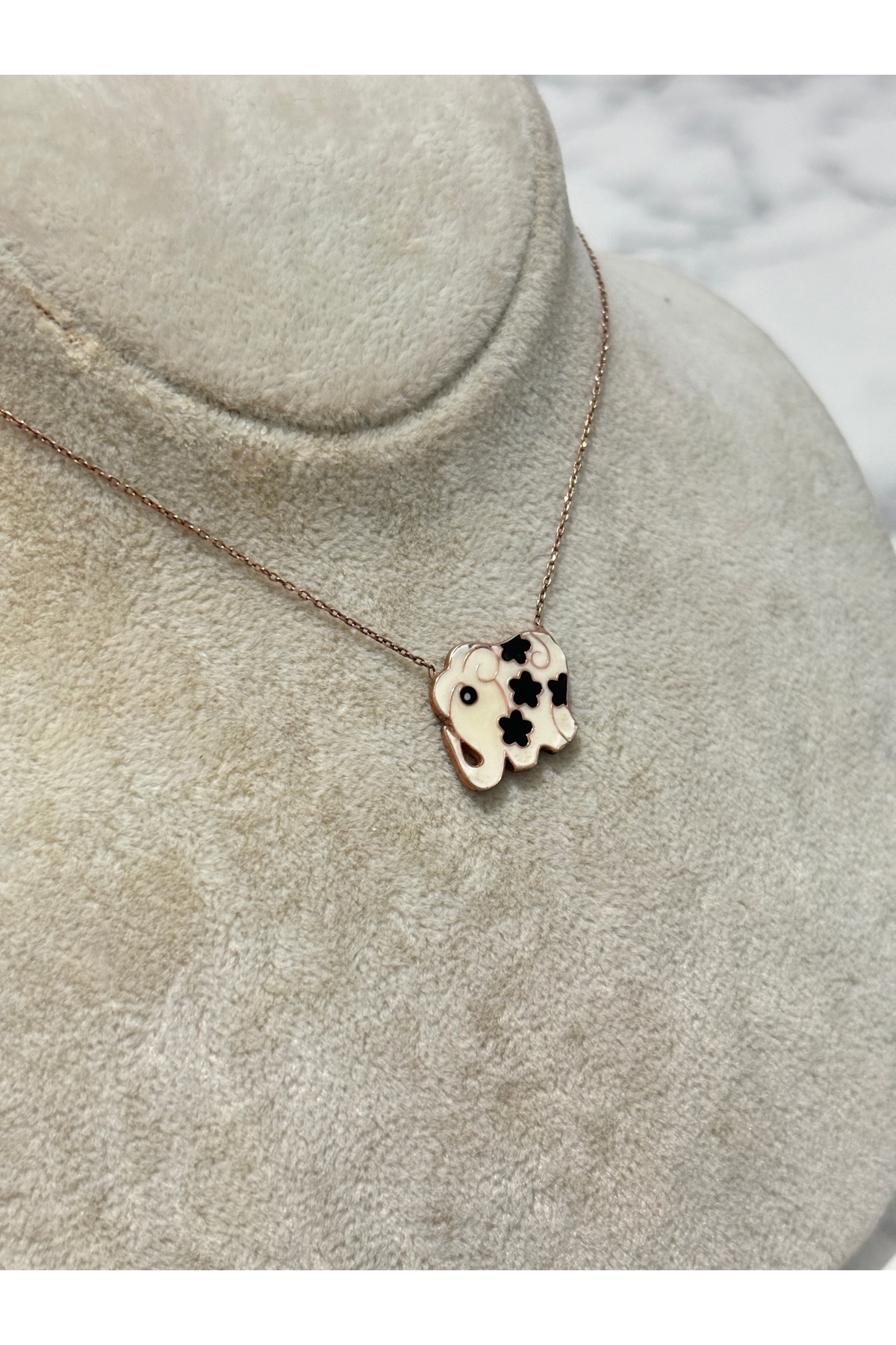 925 Ayar Gümüş Rose Gold Fil Modeli Gümüş Kolye